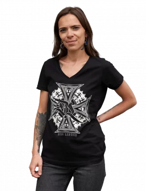 T-shirt femme col V Deus Uber Alles noir